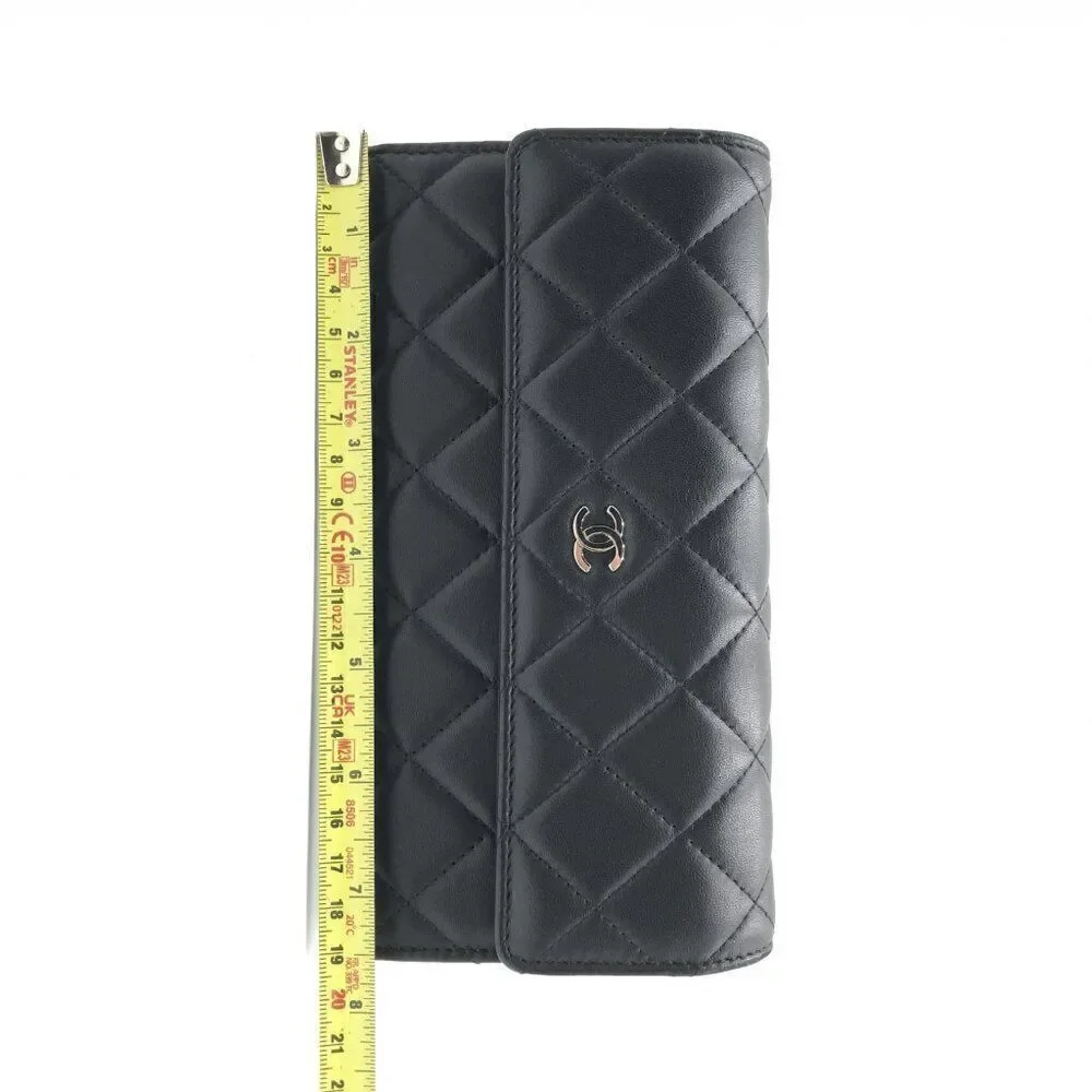 Chanel  Lambskin Quilted Long Flap Wallet Black with Silver Hardware - Picture 12 of 12